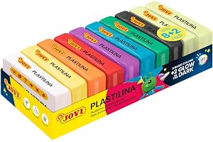 Jovi - Färgglad plast som lyser i mörkret - Förpackning med 10 tabletter med 50 gram, 8 grundfärger + 2 FOSFORESCENTES, icke-toxisk, vegetabilisk Jovi Plasticine för barn från 3 år (70/10G)