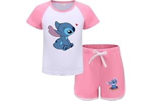 Xpialong Blue Cat Girls Summer Pajamas pjs Casual Short-Sleeved Sportswear T-Shirt Set