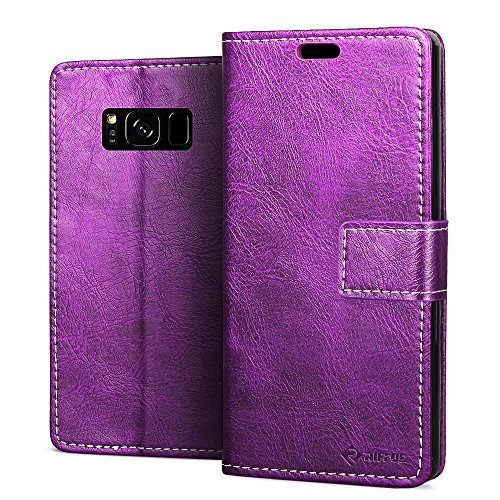 RIFFUE Samsung Galaxy S8 Plus Case, Elegant Flip Leather Wallet Phone  Case with Protective Stand, Magnetic Closure and Card Slots Purple