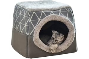 YunNasi Niche Chat Panier Chat Niche pour Chien Chat avec Coussin Amovible Panier pour Chat Niche à Chat Nid de Chat 38x38x34cm Gris