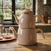 Deconox İ&ccedil;ten Kaplamalı Emaye &Ccedil;aydanlık Takımı - Gold Detaylı Nostaljik Alt &Uuml;st &Ccedil;ay Seti (1.2 Litre + 2 Litre) - 3 Renk Se&ccedil;en