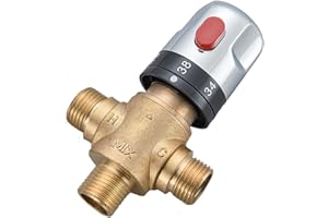 Coleniny Thermostatic Mixing Valve for Shower System Water Temperature Control Pipe Basin Thermostat Control, Solid Brass 3-Way Hot Cold Water Regulator 1/2" BSP (15mm) Connection