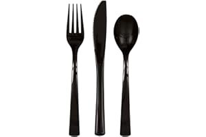 Unique Party - Juego de Cubiertos de Plástico para 6 Personas - Color Negro - 18 Piezas (39497)