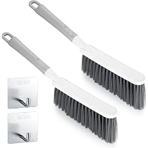 Woooden - Set di 2 spazzole per la polvere, con manico lungo in legno, con setole morbide, per bancone letto, divano, auto, camino, vestiti, pulizia della casa (marrone, cachi