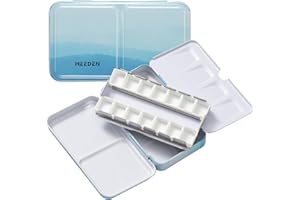 MEEDEN Scatola di Colori Acquerello Vuoto: Scatola di Inchiostro Da Viaggio con 14 Mezze Pentole - Scatola Portatile Di Tavolozza Di Colore Bagnato In Metallo Per Acquerello A Guazzo Studenti-Blu