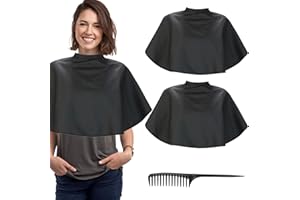 BORISCA 2 Pezzi Nero Trucco Professionale Impermeabile Mantella per Parrucchiere Corta, Mantella Corta per Taglio Capelli, Regolabile Protettiva Mantella per Trucco con Pettine