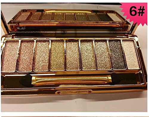 Augenschminke 9 Farben Wasserdicht Glitter Lidschatten Eyeshadow Palette mit Pinsel Style 6