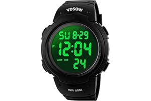VDSOW, orologio da uomo sportivo digitale, orologio da esterni, impermeabile, con sveglia e timer, militare, con retroilluminazione a LED, adatto a corridori, colore nero