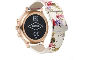 YOOSIDE für Fossil Damen Venture Armband,18mm Schnellverschluss Leder Replacement Uhrenarmbänder Wechselarmband für Fossil Damen Venture 3/4/HR 4,Ticwatch C2 Rose Gold (Pinke Blume)