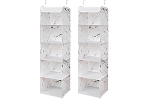 ‎BRILLIANTJO BrilliantJo 2er Set Hängeregal Kleiderschrank Organizer,Hängeregal Stoff, 5 Fächer hochwertige Hängeaufbewahrung Hängeregal Organizer Aufbewahrungssystem 30 x 30 x 108 cm Weißes Muster