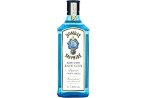 Bombay Sapphire London Dry Gin, 40% Vol., 100 cl / 1 L, bebida espirituosa 100% infusionada al vapor con 10 botánicos seleccionados a mano