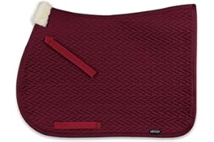 HORSES Tapis de Selle d'équitation, Monte Anglaise, Idéal pour le Saut d’Obstacles, Fermeture Velcro, Matelassage, Insert en Fourrure, Équipement, Cob (Bordeaux)