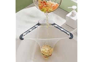 JJWNMLL Kitchenspüle Sieb Dreieck Faltbarer Dreiecksbügel Spülbeckensieb Kitchenreste Filter mit einem grauen faltbaren dreieckigen Gestell und 100 Stück großformatigen Filternetzbeuteln