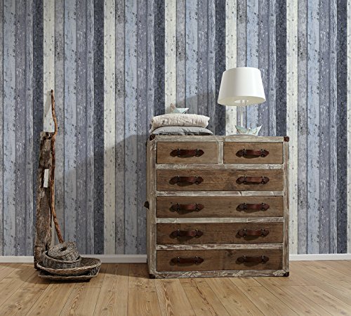 A.S. Création Vliestapete New England 2 Tapete in Holz Optik fotorealistische Holztapete maritime Optik 10,05 m x 0,53 m blau Made in Germany 855060 8550-60 - 6