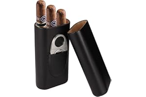Xinzistar Zigarrenetui 3 Zigarren, Leder Zigarren Etuis mit Zigarrenschneider, Tragbarer Humidor Zigarren fr Reise Kurztrips(Schwarz)