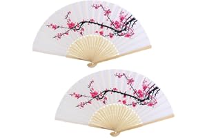 SamHeng 2 Pcs Plum Blossom Folding Hand Fan, Classic Handheld Delicate Hollowed Floral Folding Fans for Dance Performance, Decorative Flower Hand Fans for Wedding Party Gift Wall Hanging Decor
