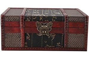 BUACHOIS Vintage Holz Schatztruhe 23x16x10 cm Kleine Chinesischer Stil Antike Deko Schmuck Spielzeug Truhe Piratenkiste für Home Dekoration Organisation Kiste