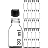 30 ml Sızdırmaz Kapaklı Şeffaf Shot Şişesi 30 Cc Ginger Şat Beyaz Cam Şişe 20 Adet (Kilitli Plastik Siyah Kapak)
