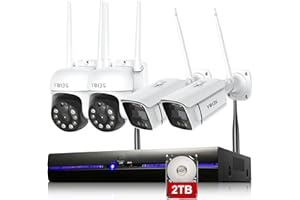 REIGY 5MP Kit Videosorveglianza Wifi Esterno con Spotlight e 2TB HDD, Sistema di Sicurezza con 10CH NVR + 4x 1920P VideoCamera(2PT Cam), Telecamera Sorveglianza IP Audio Bidirezionale