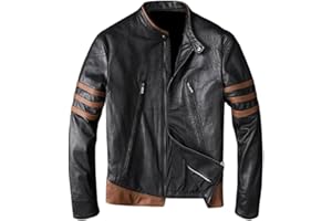 AKSAH FASHION Męska skórzana kurtka Cafe Racer Biker Motocykl Logan Wolverine z brązowymi ramionami w paski