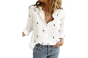 LIVOMNENO Livonmone Womens Blouse Casual Long Sleeve V Neck Shirts Tops Button Down Basic Loose Tunic T Shirts