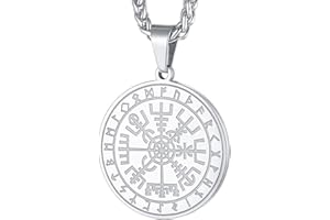 FaithHeart Men's Viking Compass Necklace, Personalised Norse Runes Vegvisir/Helm of Awe/Odin Tag Pendant Jewelry Stainless Steel/Gold/Black, Nordic Amulet Gifts