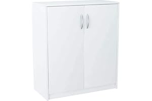 ‎MATKAM MATKAM Kommode 2-türig H B T 85 x 74 x 35 cm EIN Innenregal aus Holzwerkstoff Griffe in satinierter Metall-Optik Scharniere aus Metall (Weiß)