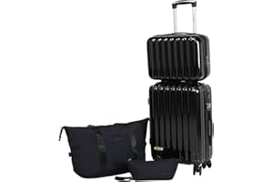 Fergana 20-Inch PC Hard Shell Carry-On Luggage Set – Lightweight Cabin Suitcase with Spinner Wheels, TSA Lock, Travel Duffel, Vanity Case & Toiletry Bag (Gloss Black)