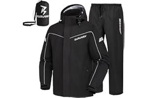 Burjosy Traje de Lluvia Impermeable para Hombre, Conjunto de Chaqueta y Pantalón de Lluvia Plegable, Impermeable Reflectante con Capucha a Prueba de Viento para Exteriores
