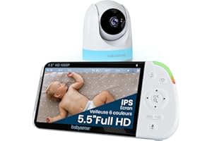 Babysense - Moniteur bébé Full HD écran partagé - Avec 1 caméra - Veilleuse en 6 couleurs - Bruit et projecteur de lumière - Batterie de 20 heures - Connexion sécurisée sans WiFi