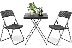 ‎SEKEY Sekey Balkonset 3 Teilig Klappbar, Balkonmöbel Set Kleiner Balkon 2 Personen, Balkon Möbel Set Rattan Wetterfest, Belastbarkeit Klappstuhl 200KG & Klapptisch 50KG