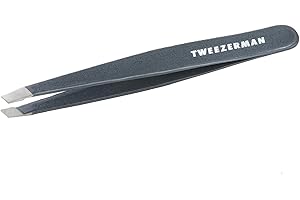 TWEEZERMAN Pinzetta (punte smussate inclinate, per sopracciglia, qualità professionale, acciaio inox), Pietra blu