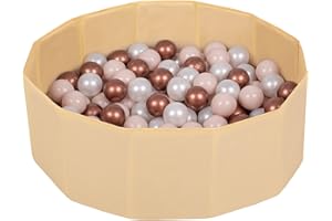 Selonis Piscine À Balles Multicolores Piscine Pliable 100 Balles pour Les Enfant, Beige Clair: Beige Pastel/Cuivre/Perle