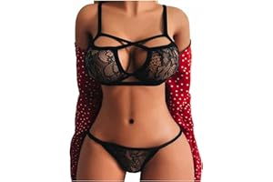 Copelsie Nachthemd Damen Baumwolle, Damen BH Set Spitze V Push Up Bügel BH Bra und Slip Unterwäsche Lingerie Panty Dessous Sets