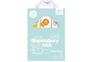 Bloomsbury Mill - Paños de muselina para bebé, cuadrados de muselina 100% algodón orgánico, transpirables y suaves, estampado animal, 70 cm x 70 cm, paquete de 3