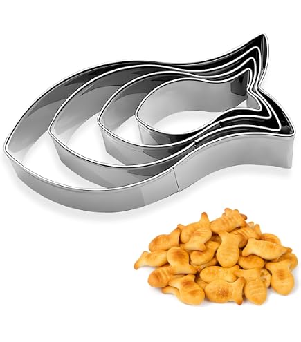 Tagliapasta per biscotti a forma di pesce in acciaio inox, 4 pezzi, per