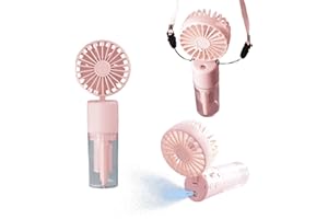 FANGEHONG 3 en 1 Ventilateur Portable Silencieux 4 Vitesses - Brumisateur Rechargeable avec Lanière, Pliable 180° pour Maison Bureau, Endurance 6-8h (Rose)