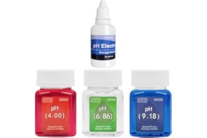 Homcoice Kit Soulagement Étalonnage pH (4.00, 6.86 et 9.18), Universel Solution d’étalonnage pH 50 ML et Solution Stockage de sonde pH (KCL) 30 ML pour pH-mètres