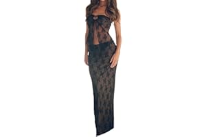 Geagodelia Women's Two Piece Outfit Sexy Maxi Skirt Co Ord Sets Y2K Strapless Crop Top and Low Rise Skirt Summer Party Club Going Out Outfits