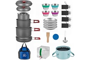 Bulin Camping Kochgeschirr Set,Campinggeschirr für Gaskocher Aluminium,Topfset Faltbar,Kochtopf Outdoor geschirr Pfanne Picknickgeschirr für Camping Hiking Trekking Wandern