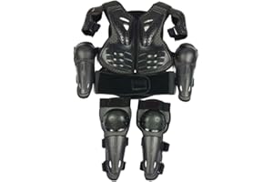MUZRUNQ Motorcycle Body Armour Motocross Body Armour Vest with Knee Pad and Elbow Pad Motorcycle Armor Protective Gear Set Racing Safety Accessories for 5-13 Years Kids Black