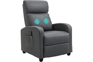 HOMCOM Poltrona Relax Massaggiante con 8 Modalità e 5 Intensità, Poltrona Reclinabile con Poggiapiedi e Telecomando, Pelle PU - 68x88x98 cm, Grigio
