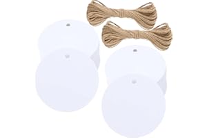 ‎G2PLUS G2PLUS 100 Stk. Weiß Geschenkanhänger, Rund Anhänger Etiketten, 5.5 CM kraftpapier Etiketten Tags mit Jute-Schnur, Blanko Papieranhänger für Art & Craft Projekt