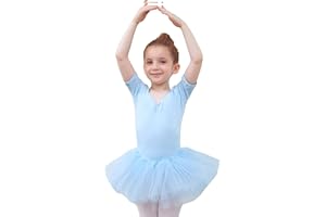 Tancefair Sukienka baletowa dla dziewcząt, bawełna, trykot baletowy z krótkim rękawem, strój baletowy, sukienka do tańca, body do tańca, ze spódnicą, tutu