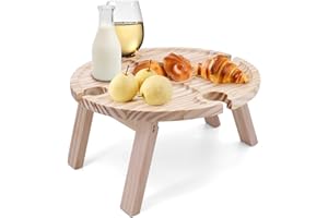 Seahelms Klappbarer Picknicktisch aus Holz mit Glashalter, zusammenklappbarer Schreibtisch, Weinglasregal für Garten, Balkon und Camping im Freien (Obsttisch)