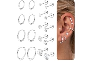 Diamday 9 Pairs of Earrings Gold Set, Hoop Earrings Gold Small for Women Men Stud Earrings Multiple Piercing Hypoallergenic 14K Gold Plated Small Cartilage Earrings Hypoallergenic Huggie Helix