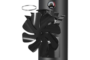 TOMERSUN Ventilatore magnetico per stufa, 8 voli, ventilatore per stufa, senza corrente, silenzioso, per camino, per legno/legna da ardere, focolare, tubo della stufa, con termometro e 1 pezzo di ricambio
