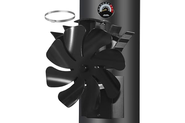 Tomersun Ventilateur de poêle magnétique, 8 pales, sans électricité, silencieux, pour bois, bois de chauffage, foyer, tuyau de poêle avec thermomètre et 1 anneau de rechange