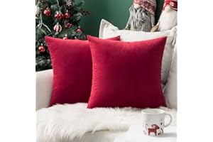 MIULEE 2er Set SAMT Weihnachten Kissenbezug Kissenhülle Dekorative Dekokissen Sofakissen Lendenkissen Wurfkissenbezug mit Verstecktem Reißverschluss Sofa Schlafzimmer 16 x 16 Inch 40 x 40 cm Rot