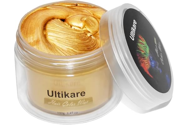 Ultikare Cire de coloration temporaire pour cheveux - Effet instantané - Lavable - Argile capillaire pour homme et femme - Cire coiffante pour fête, cosplay et Halloween - Doré